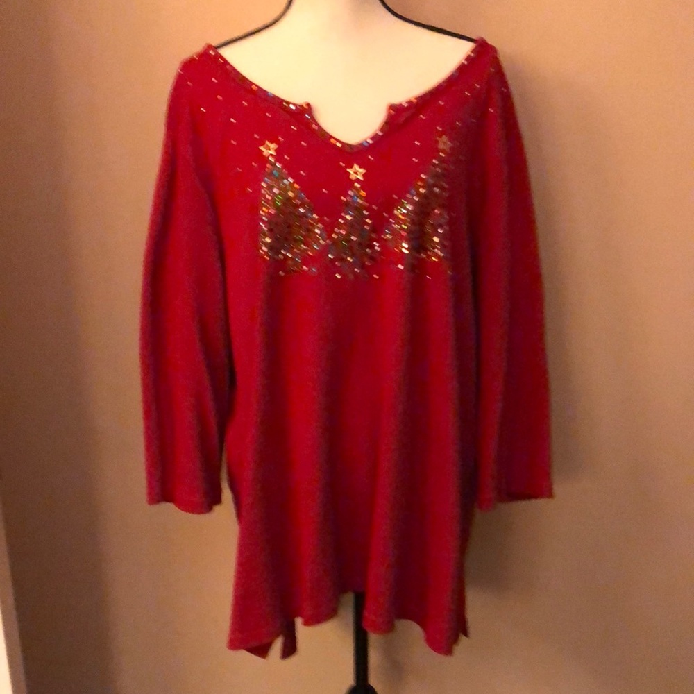 Quacker Factory Red Sequin Embellished Blouse